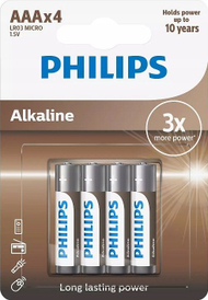 Bateri alkaline Philips AAA LR03, 1.5V, paketim 4 copë
