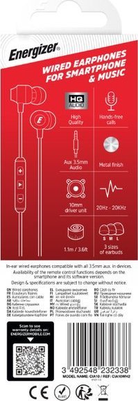 Kufje me kabllo Energizer Classic CIA10, jack 3.5 mm, të bardha