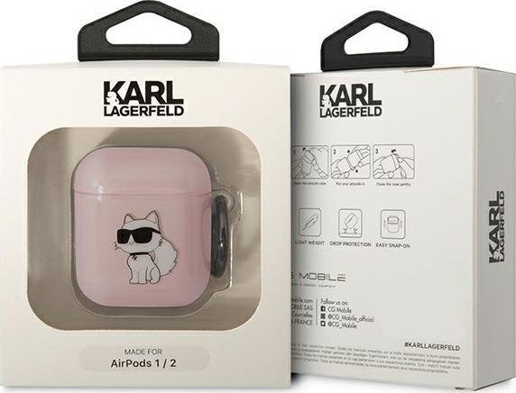 Mbulesë Karl Lagerfeld KLA2HNCHTCP për AirPods 1/2, koleksioni Choupette Ikonik, rozë