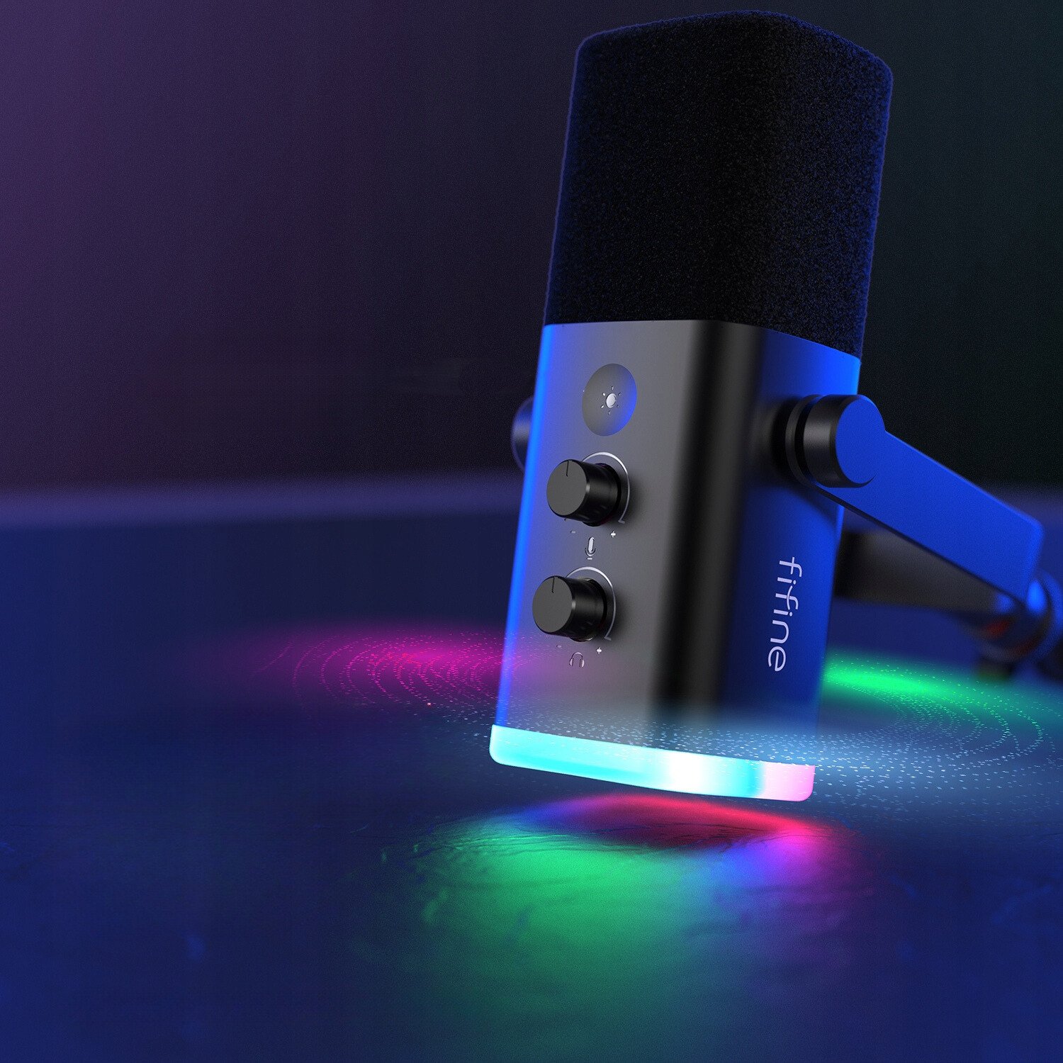 Mikrofon dinamik Fifine AmpliGame TAM8, XLR USB C, me tripod, i zi