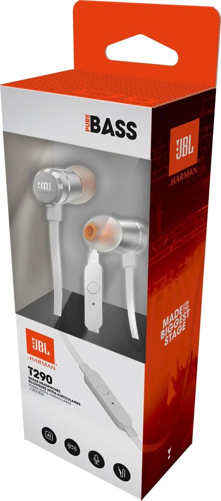 Kufje JBL T290 In-Ear, të argjendtë/të bardha