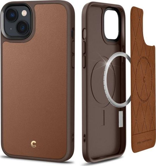 Mbulesë telefoni Spigen Cyrill Kajuk Mag MagSafe, për iPhone 14 Plus, lëkurë PU, kafe Saddle Brown