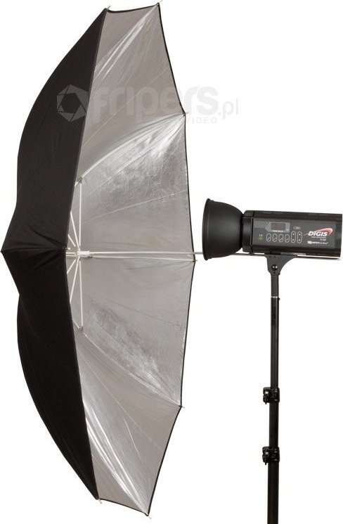 Ombrellë reflektuese fotografie Aurora 155cm, sipërfaqe e brendshme argjendi, pjesë e jashtme e zezë