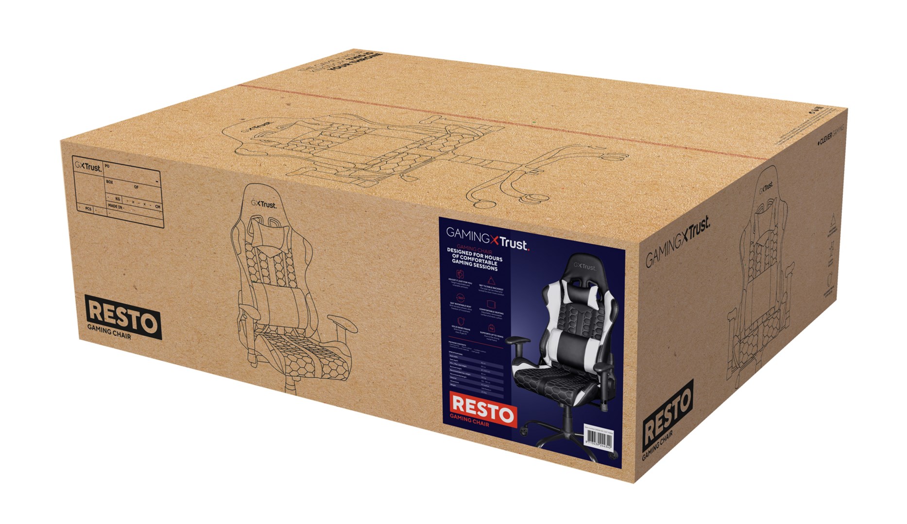 Karrige gaming Trust GXT 708W Resto, 134cm, 150kg, e zezë/bardhë