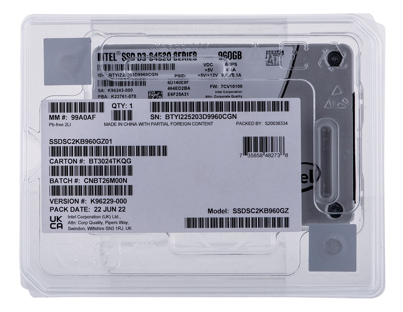 Disk SSD Intel D3-S4520, 960GB, 2.5" SATA
