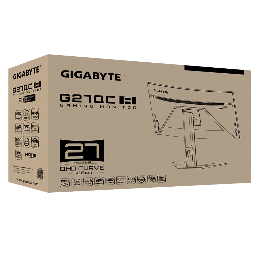Monitor Gigabyte G27QC A, 27", 2560 x 1440, 2K Ultra HD, 165 Hz, i zi