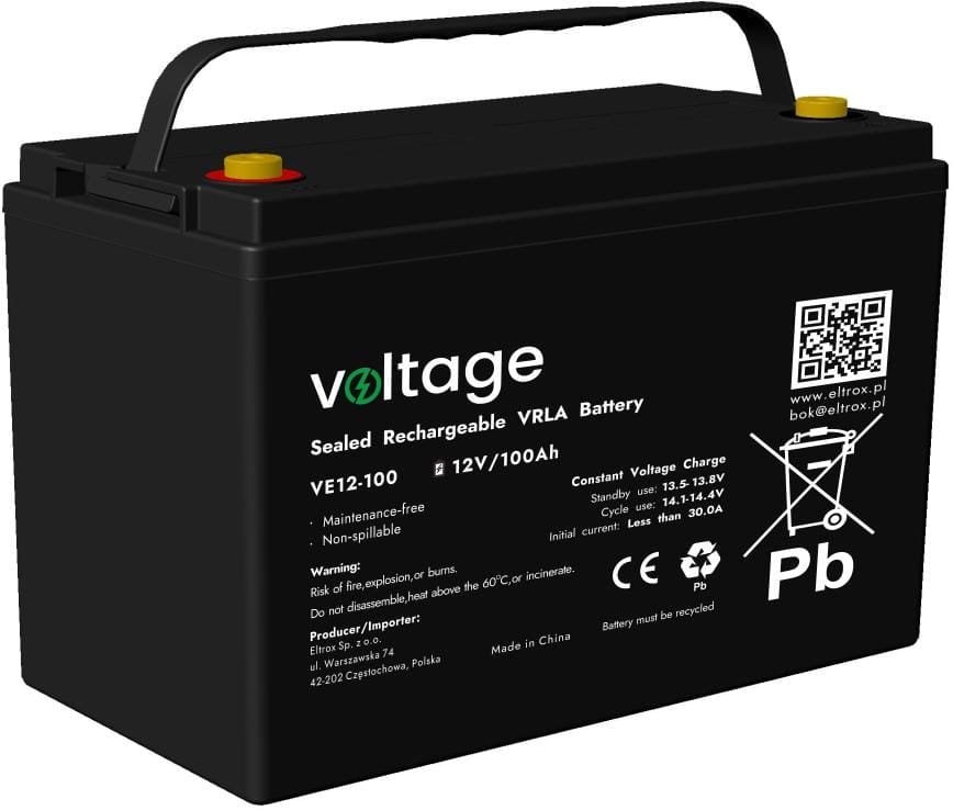 Батерија AGM Voltage VE12-100, 12V, 100Ah, сива