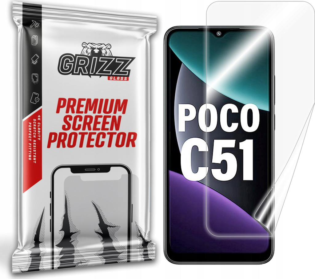 Film keramik mbrojtës GrizzGlass për Xiaomi Poco C51, transparencë e lartë, rezistent ndaj gërvishtjeve