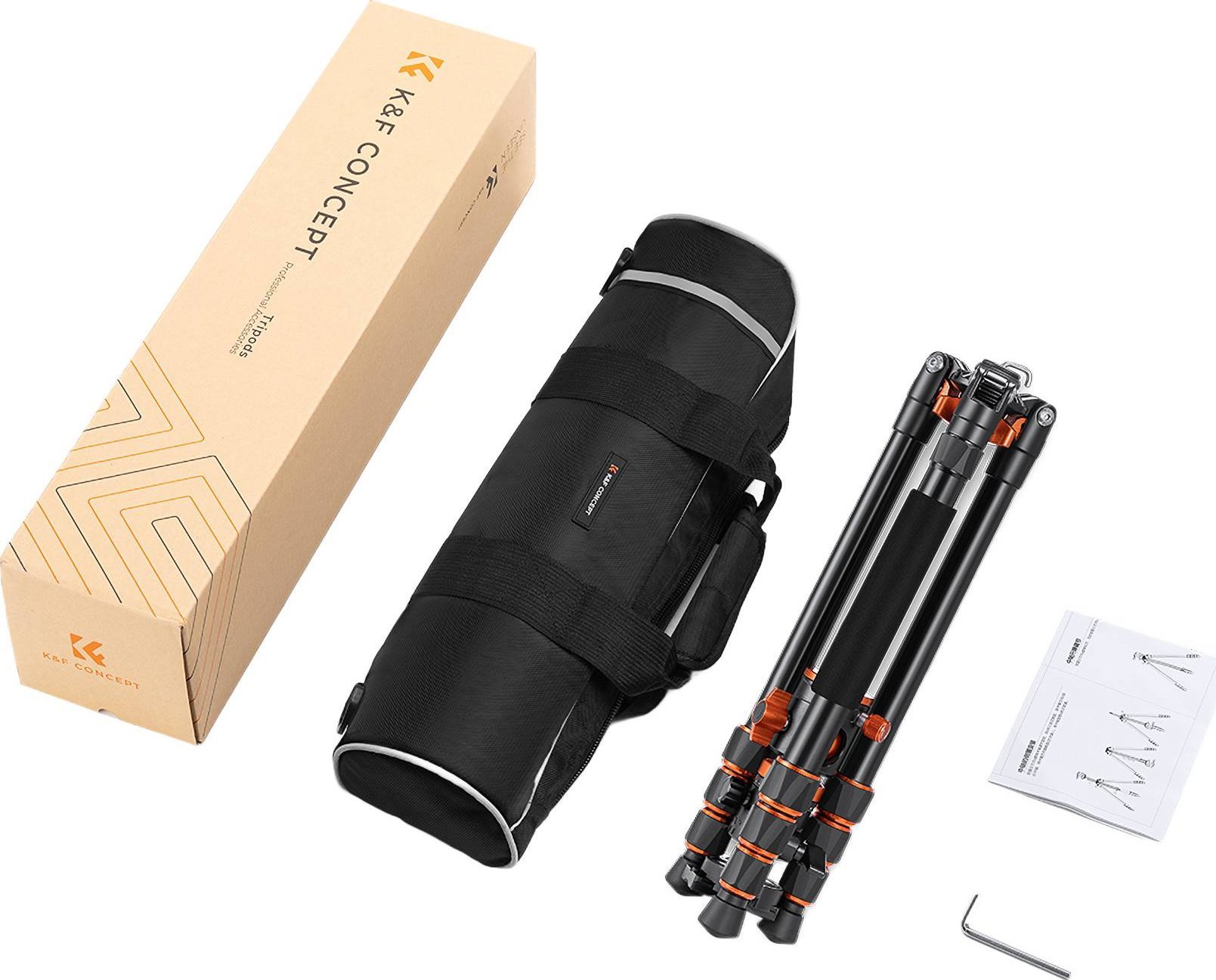 Фотографски трипод K&amp;F Concept T254A4+BH-28L, легура од алуминиум и магнезиум, конвертибилен во монопод, металик портокалов