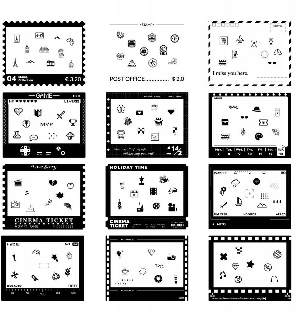 Set ngjitësish kornize LoveInstant, 12 copë, për Fuji Wide dhe Polaroid, e zezë dhe e bardhë