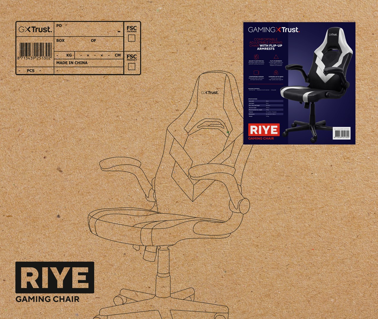 Гејминг столица Труст GXT 703W Riye, бела/црна