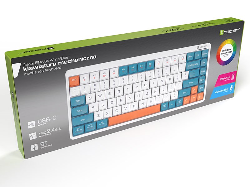 Tastierë mekanike Gaming Tracer FINA 84, USB, RGB, e bardhë