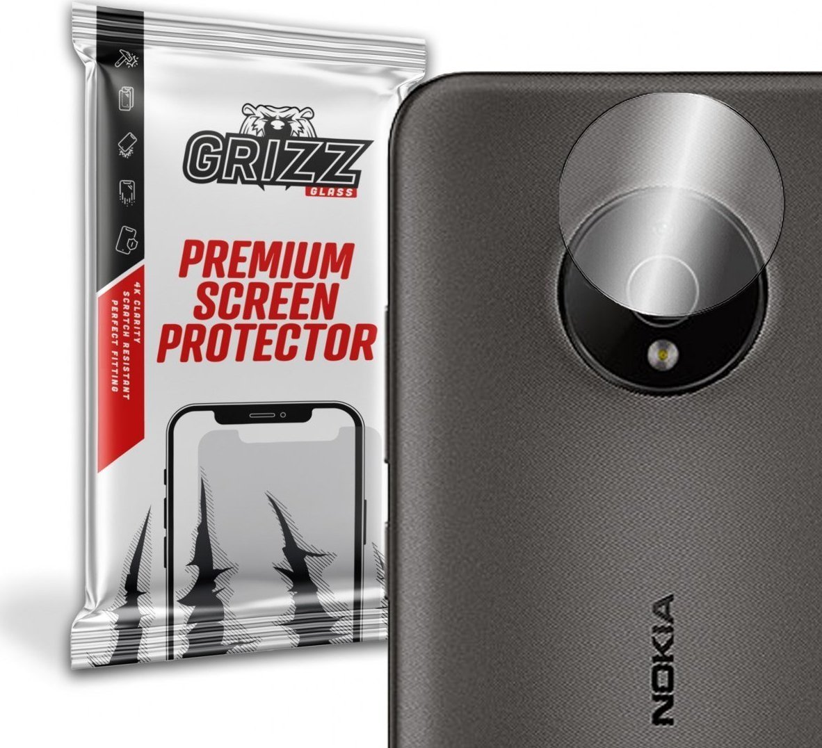 Mbrojtës kamerë GrizzGlass Hybrid Glass, për Nokia C200, transparent