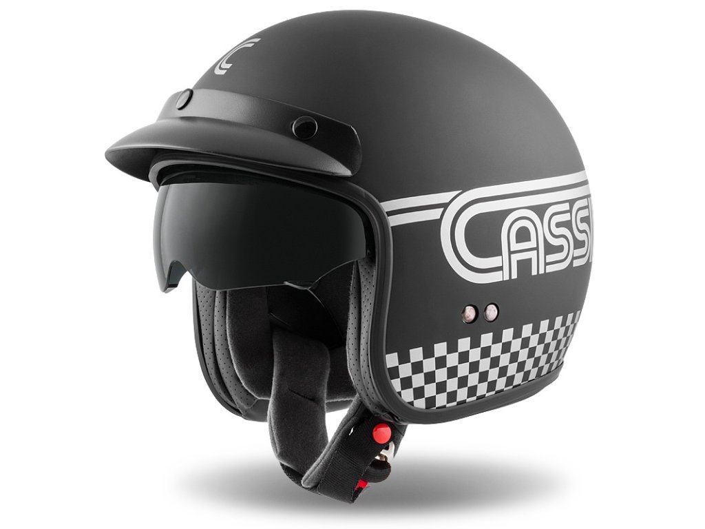 Мото кацига Cassida Oxygen Rondo, поликарбонат, визир за сонце, црна мат со сребрена