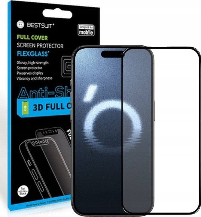 Заштитно стакло Bestsuit Hybrid Glass Flexible 5D Full Glue за iPhone 16 Pro Max, со црна рамка