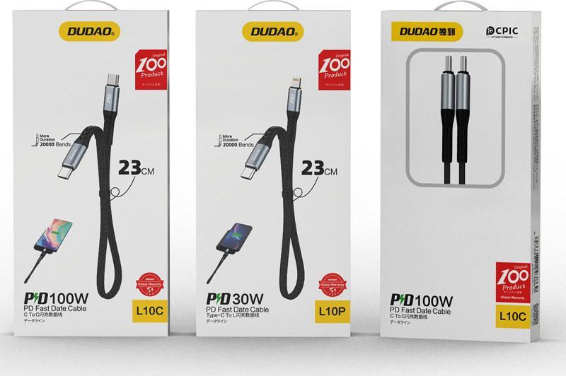 Kabllo USB Dudao USB C në USB C, 1m, PD 100W, e zezë