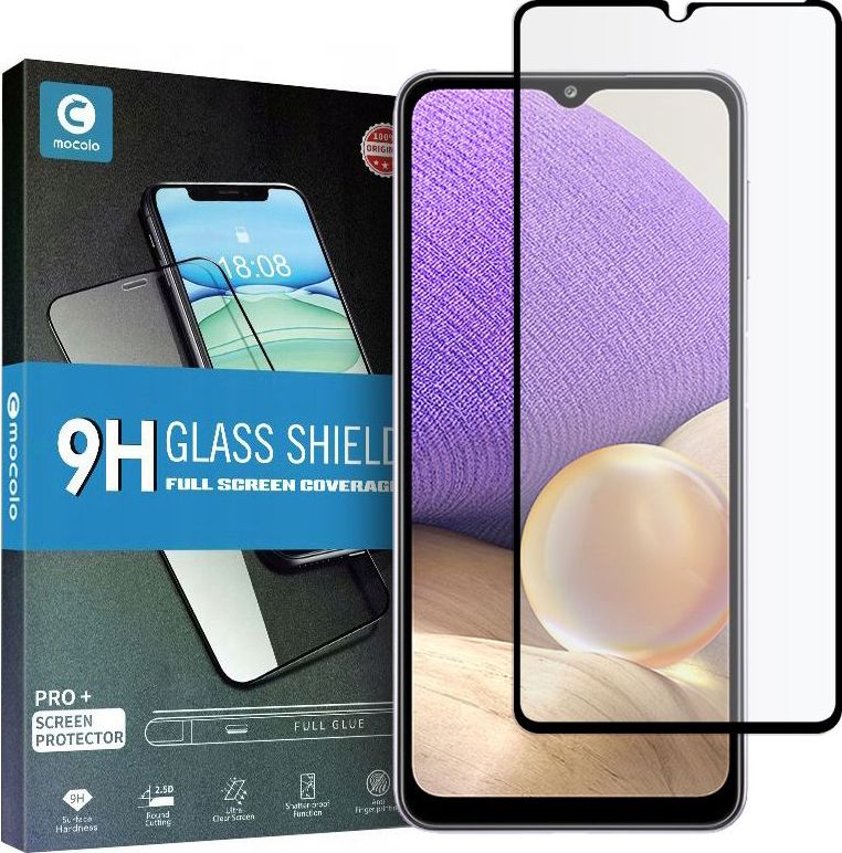 Xham mbrojtës Mocolo TG + ngjitës i plotë, për GALAXY A32 5G, i zi