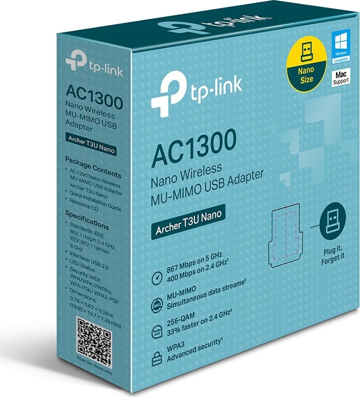 Kartë rrjeti TP-Link Archer T3U Nano, Wi-Fi AC1300, USB, i zi