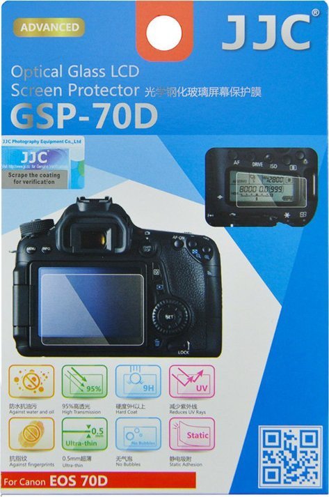 Заштитно стакло за екран JJC GSP 70D, оптичко стакло, за Canon EOS 70D 80D, проѕирно