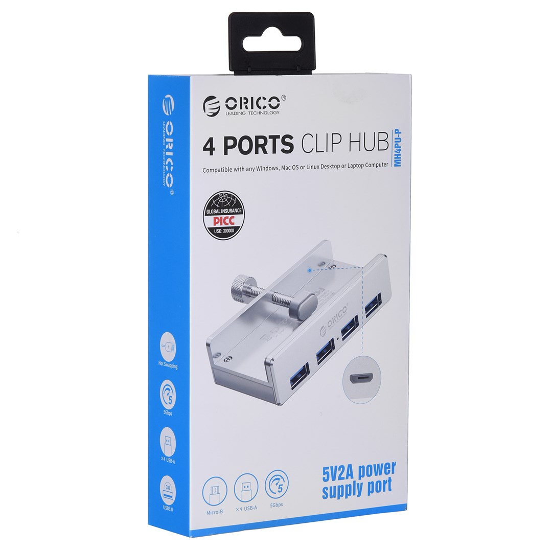 USB Hub Orico MH4PU-P-SV, 4x USB 3.0, i argjendtë