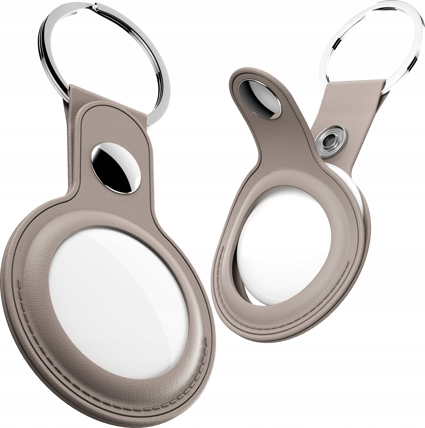 Кожна држачка за Епл АирТаг KeyBudz AirTag Keyring, метална карабинерка, sandy beige