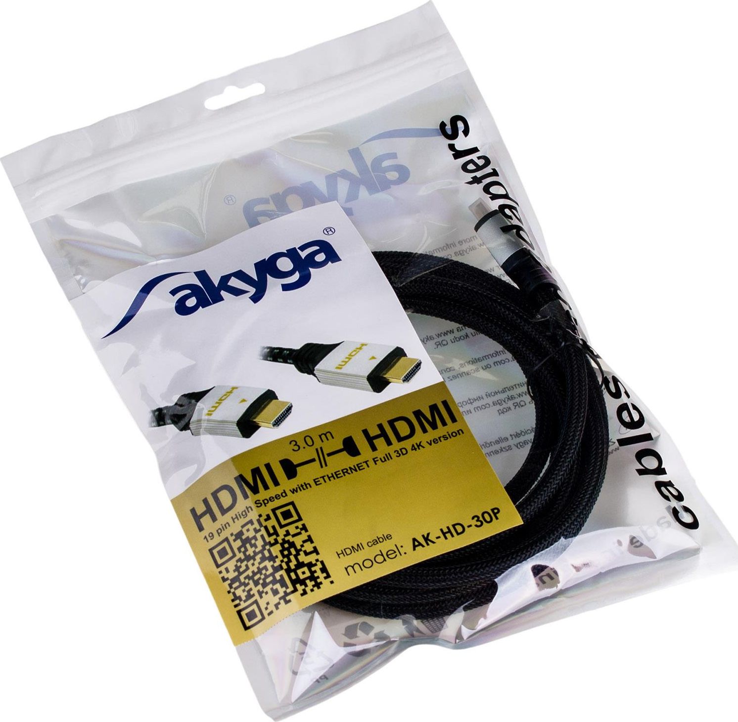 Kabllo HDMI Akyga AK-HD-30P, 3m, 4K, ngjyrë argjendi