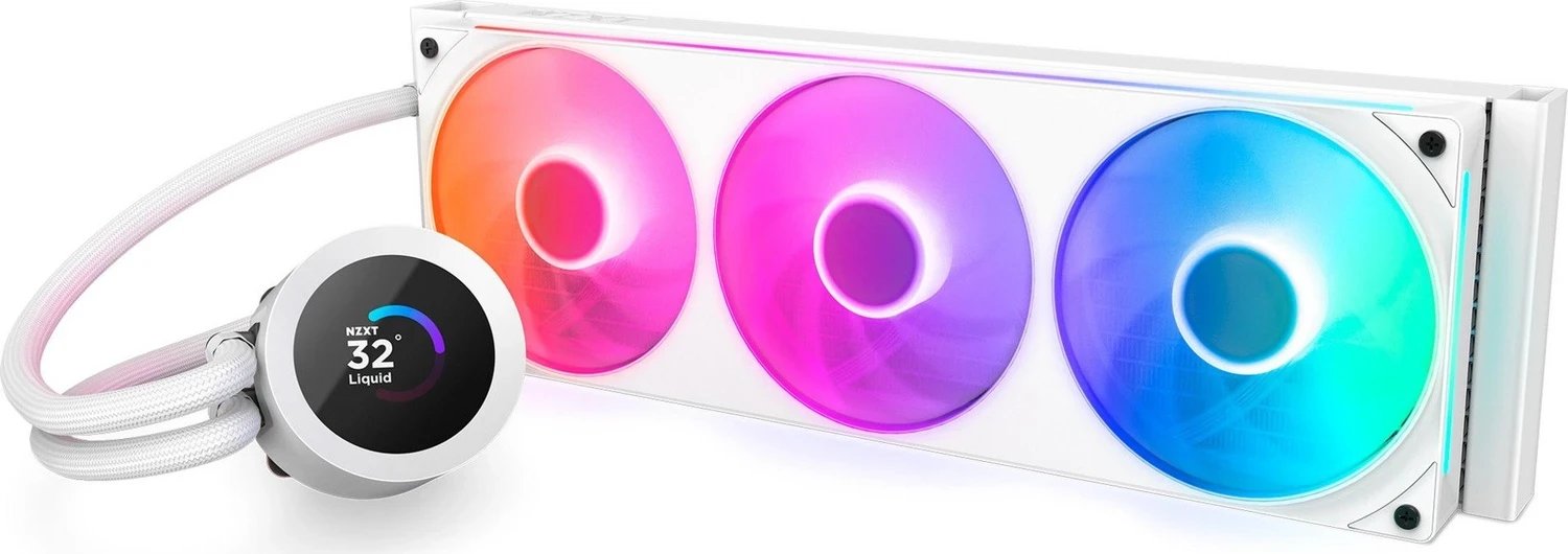 Ftohës uji për procesor NZXT Kraken Plus 360 RGB, 360 mm, ekran LCD, i bardhë