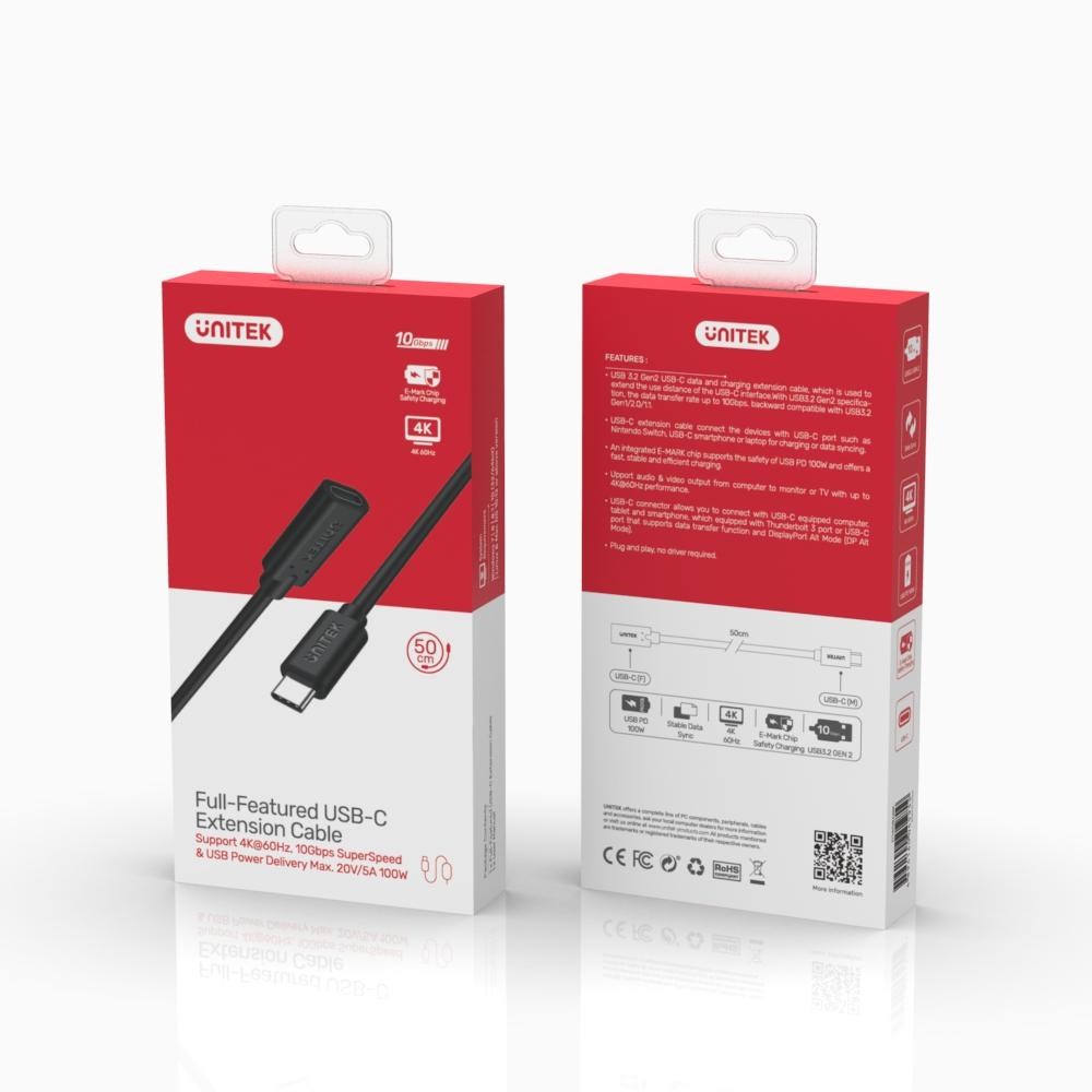 Kabllo Unitek, USB C / USB C, 0.5 m, e zezë