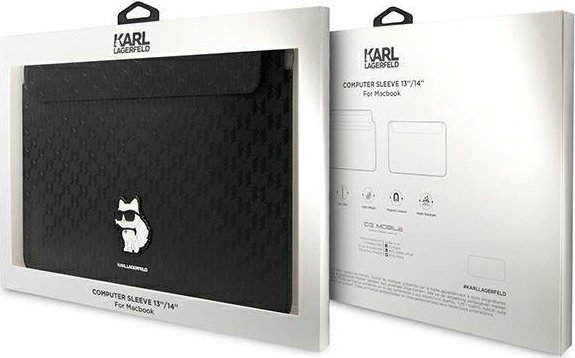 Заштитна навлака за лаптоп Karl Lagerfeld Saffiano Monogram Choupette, 14\", црна