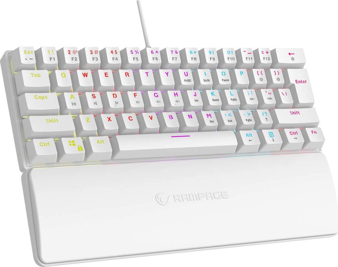 Tastierë mekanike gaming Rampage Plower K60, 60%, LED, e bardhë
