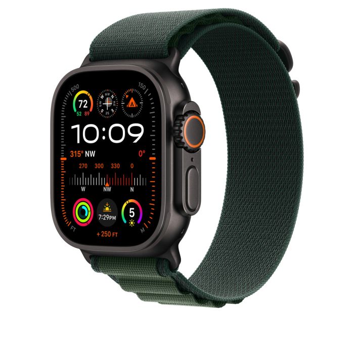 Apple Watch 49mm Loop, Dark Green Alpine Loop, Black Titanium Finish, L