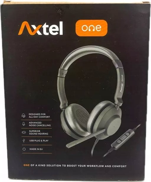 Kufje Axtel Office, me mikrofon, kabllo 3.5 mm dhe USB A, të zeza