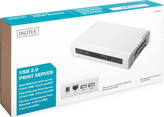 Print server Digitus DN-13006-1, USB 2.0, Fast Ethernet, i bardhë