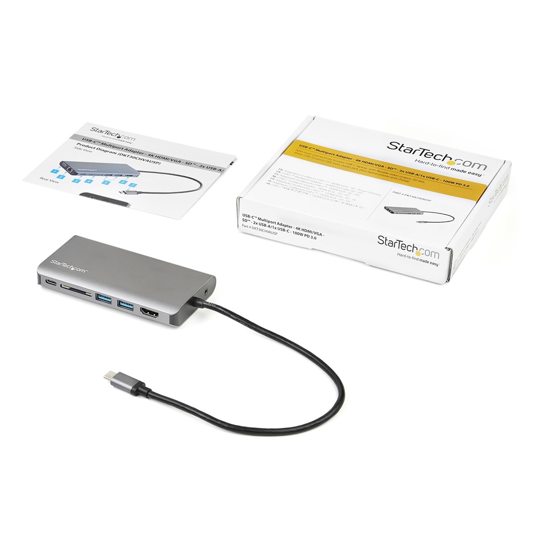 Përshtatës shumëportësh Startech, USB-C, HDMI/VGA, 100W, i hirtë