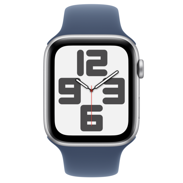 Apple Watch SE2 v3 GPS, 44mm, Silver Aluminum Case with Denim Sport Band, S/M