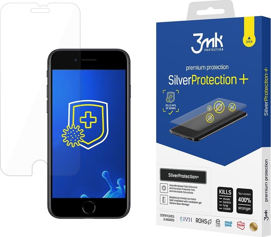 Заштитна фолија за екран 3MK SilverProtection Plus за Apple iPhone SE 2020, антимикробна, отпорна на удари, проѕирна