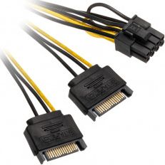 Adaptor energjie Akasa ZUAD-1008, SATA 15-pin në PCIe 6+2-pin, 0.3m, i verdhë