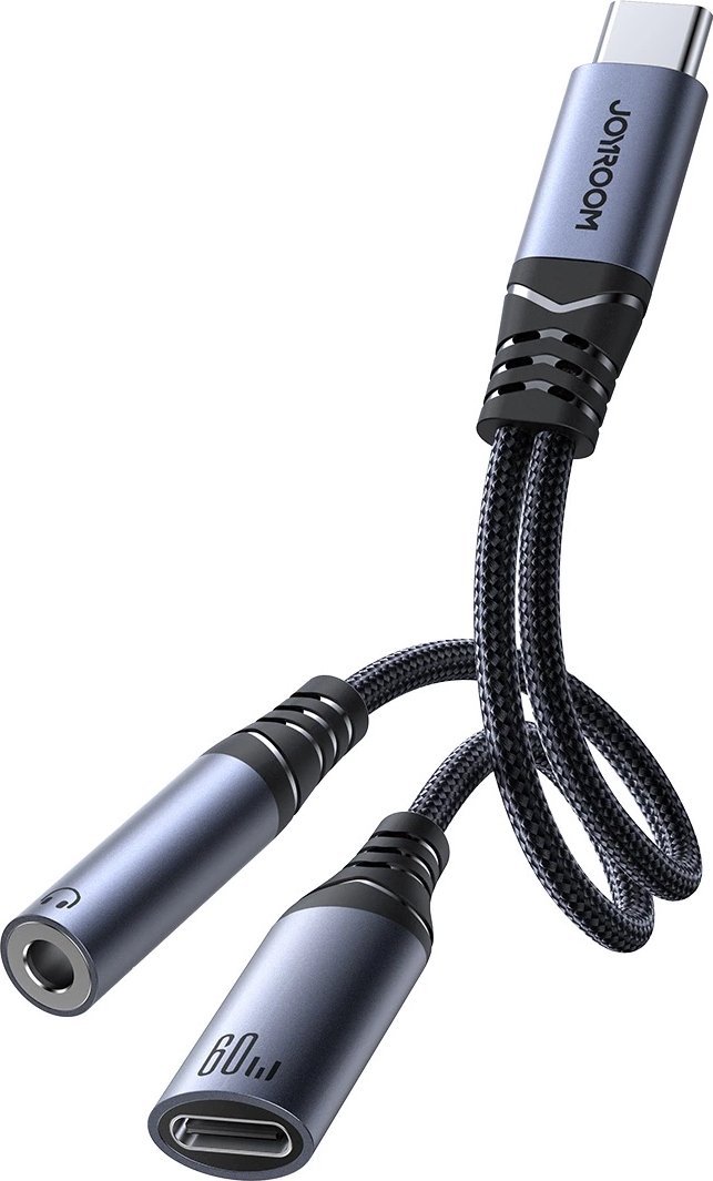 Adapter USB C Joyroom SY C02, 2 në 1, 1x USB C 60W, 1x Jack 3.5 mm, i zi