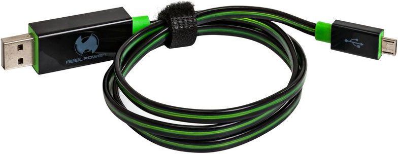 Kabllo Realpower USB-A - microUSB, 0.75m, e gjelbër/ e zezë