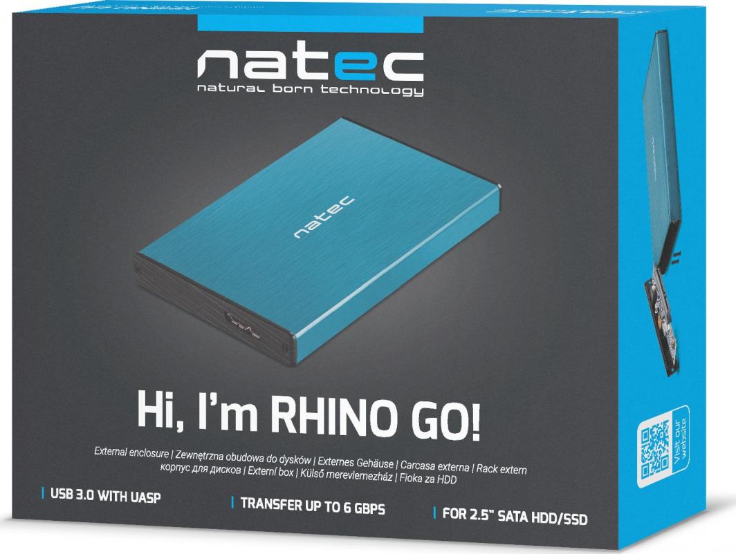 Kornizë Natec RHINO GO SATA, USB 3.0, 2.5", e kaltër