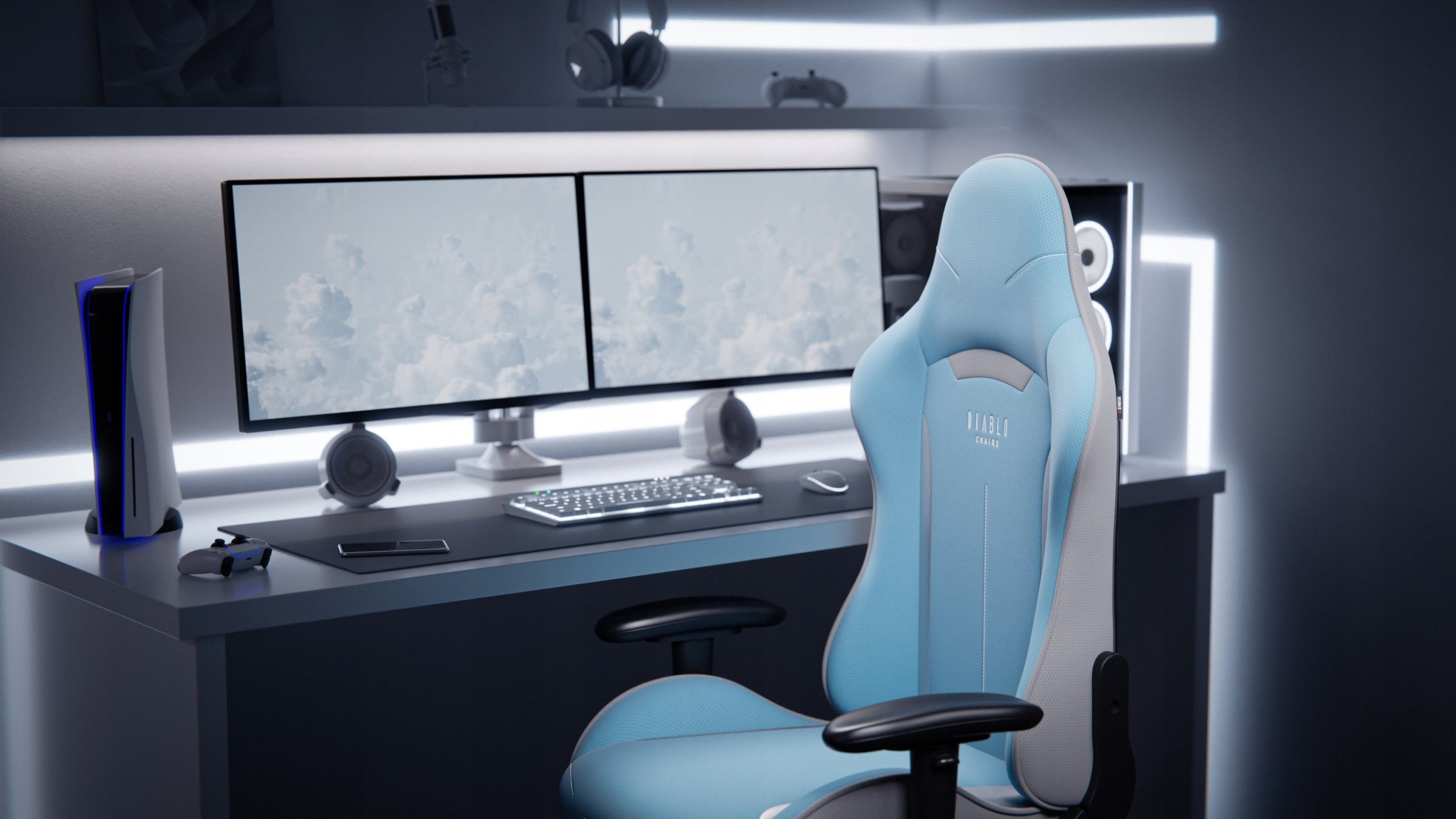 Karrige gaming Diablo X-Starter, ergonomike, me rrota, e kaltër