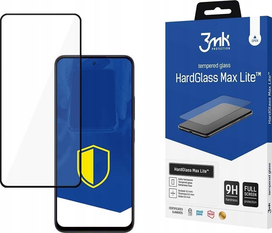 Mburojë xhami 3mk HardGlass Max Lite, për Poco M6 Pro 5G, 0.3mm, e zezë