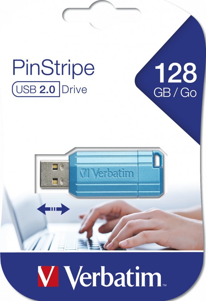 USB Verbatim PinStripe, 128GB, USB 2.0, blu