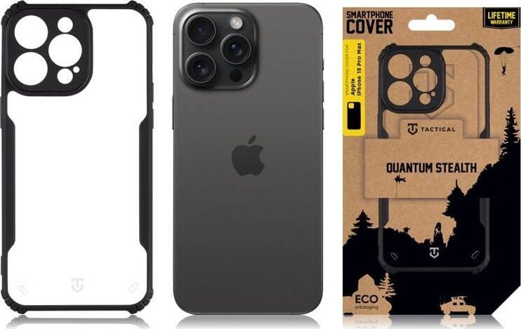 Mbrojtëse telefoni Tactical Quantum Stealth Cover për iPhone 15 Pro, TPU, transparente me detaje të zeza