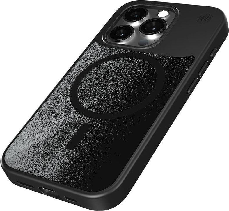 Maskë telefoni STM Relax Sand MagSafe për iPhone 15, rezistente ndaj goditjeve, me rërë lëvizëse, e zezë gri