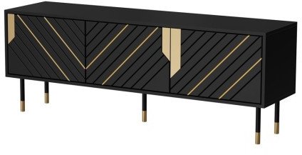 Kabinet TV Cama Meble 3D Mountain, 154 cm, sistem push to open, i zi me të artë