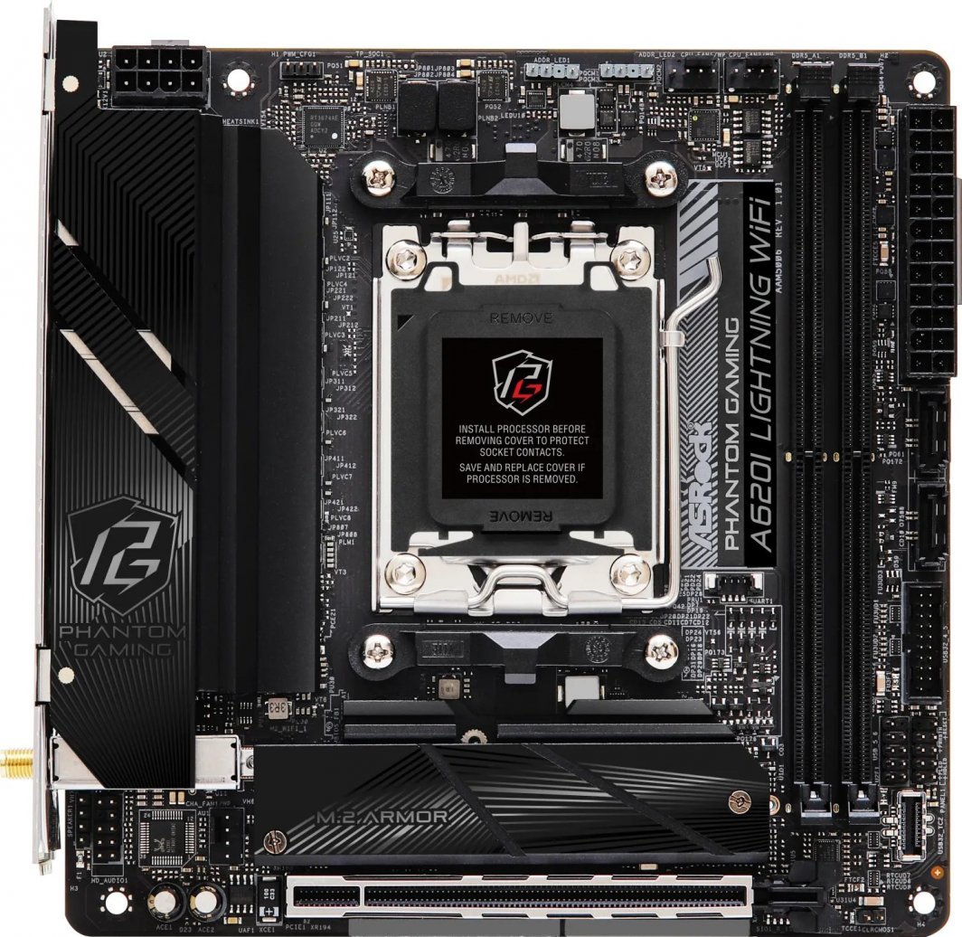 Pllakë amë ASRock A620I LIGHTNING WIFI, Wi-Fi 6E, 2.5 Gb/s LAN, RGB, e zezë