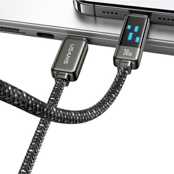 USB кабел Usams Meteor Series SJ743USB0, USB C во Lightning, 1.2m, 30W, црна