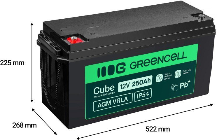 Bateri AGM Green Cell Cube, 12V, 250Ah, IP54