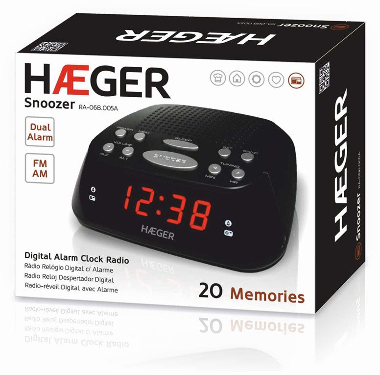 Радио часовник HAEGER Snoozer, AM FM, функција snooze и sleep, црна